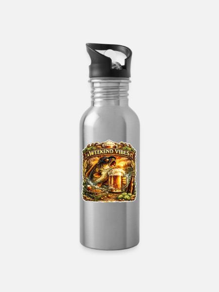 Wochenendstimmung – Lustiges Karpfenfischen-Bierdesign - Trinkflasche mit integriertem Trinkhalm - Lightsilver