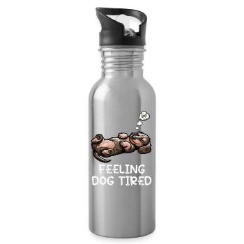 Feeling Dog Tired Rauhaardackel Dackel Teckel - Trinkflasche mit integriertem Trinkhalm - Lightsilver - Rechts