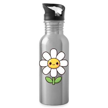 Kawaii Daisy White Flower Gift - Water bottle with straw - silver - Right