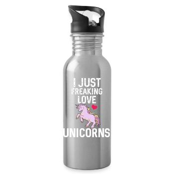 I Freaking Love Unicorns Gift - Water bottle with straw - silver - Right