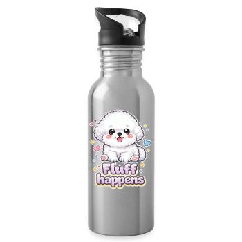 Le fluff arrive – design de chien kawaii Bichon - Gourde avec paille intégrée - argent clair - Droite