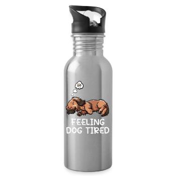 Feeling Dog Tired Langhaardackel Dackel Dachshund - Trinkflasche mit integriertem Trinkhalm - Lightsilver - Rechts