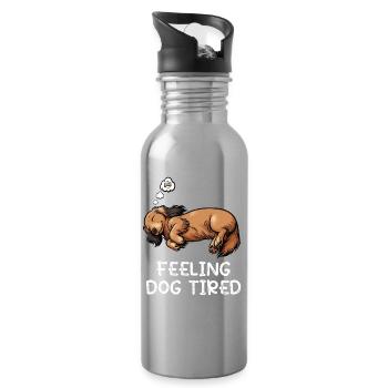 Feeling Dog Tired Langhaardackel Dackel Dachshund - Trinkflasche mit integriertem Trinkhalm - Lightsilver - Rechts