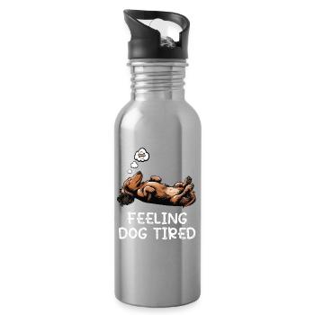 Feeling Dog Tired Langhaardackel Dackel Dachshund - Trinkflasche mit integriertem Trinkhalm - Lightsilver - Rechts