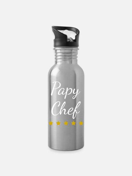 Opa Chef Stars - Trinkflasche mit integriertem Trinkhalm - Lightsilver