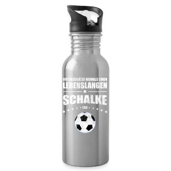 Lebenslanger Schalke Fan | Vintage Retro Edition - Trinkflasche mit integriertem Trinkhalm - Lightsilver - Rechts