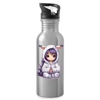 Chibi Häschen Hoodie Stil - Trinkflasche mit integriertem Trinkhalm - Lightsilver - Rechts