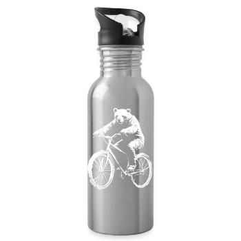 Funny Bicycle Bear Wheel Rider Gift - Water bottle with straw - silver - Right
