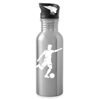 Soccer Player Silhouette Soccer - Water bottle with straw - silver - Right
