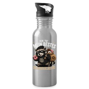 Ich tu mein Bestes – Raccoon mit Donuts - Trinkflasche mit integriertem Trinkhalm - Lightsilver - Rechts