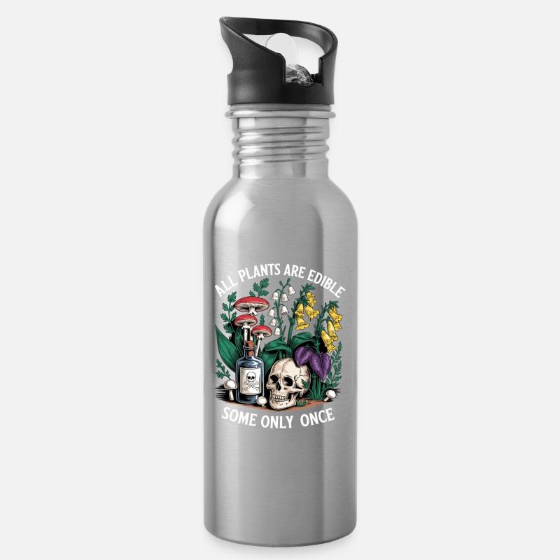 Alle Pflanzen essbar – manche nur einmal - Trinkflasche mit integriertem Trinkhalm - Lightsilver