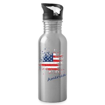 America Flag Splash Art Print - Water bottle with straw - silver - Right