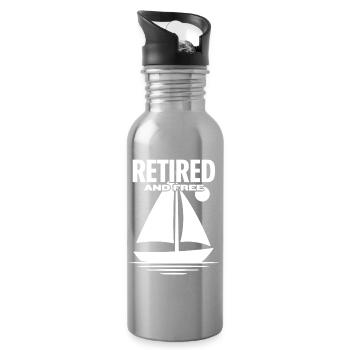 Retirement Sailboat Freedom - Water bottle with straw - silver - Right