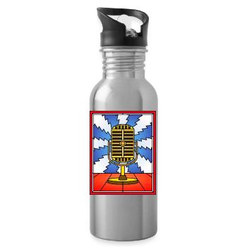 Retro Microphone Stained Glass Design - Water bottle with straw - silver - Right