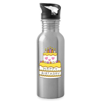 Colorful birthday cake with hearts - Water bottle with straw - silver - Right