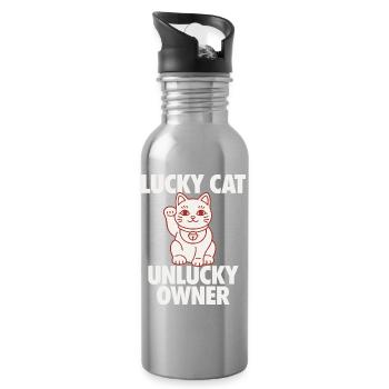 Lucky Cat Unlucky Owner Funny - Water bottle with straw - silver - Right