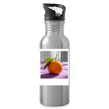 Orange soleil sur lin violet - Gourde avec paille intégrée - argent clair - Droite