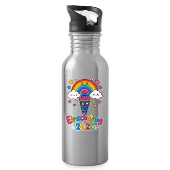 Einschulung 2026 Regenbogen - Trinkflasche mit integriertem Trinkhalm - Lightsilver - Rechts