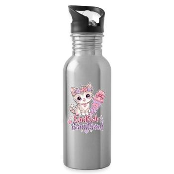 Endlich Schulkind Katze Schultüte - Trinkflasche mit integriertem Trinkhalm - Lightsilver - Rechts
