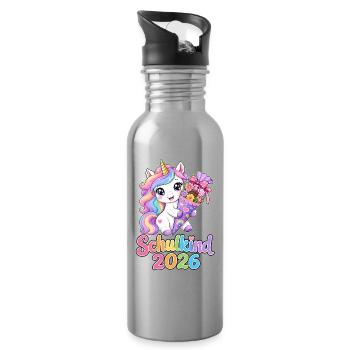 Einhorn Schultüte 2026 Schulkind - Trinkflasche mit integriertem Trinkhalm - Lightsilver - Rechts