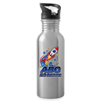 ABC Ich Komme Rakete Einschulung - Trinkflasche mit integriertem Trinkhalm - Lightsilver - Rechts