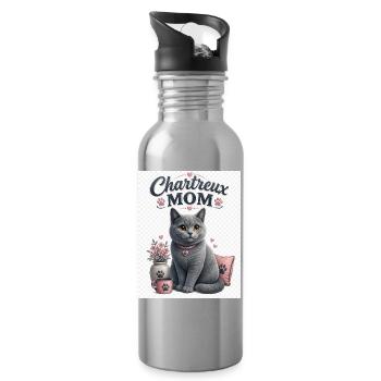 Maman Charteux Amour du chat gris - Gourde avec paille intégrée - argent clair - Droite
