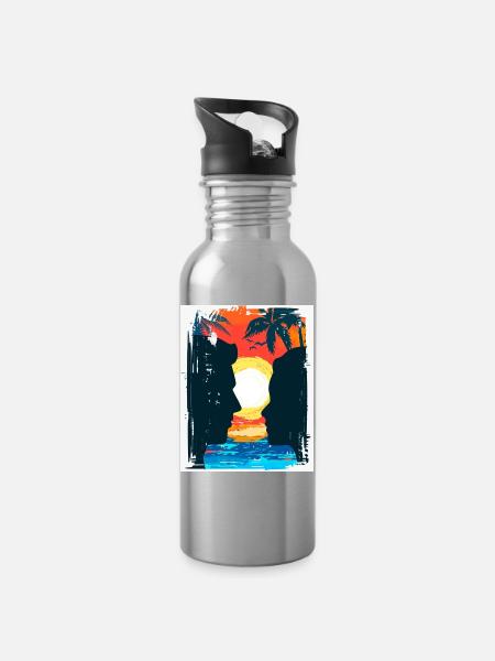 Tropical Sunset Lover - Water bottle with straw - silver