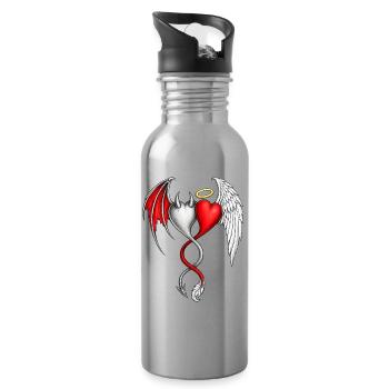 Ailes de cœur de la dualité, anges, démons, amour - Gourde avec paille intégrée - argent clair - Droite