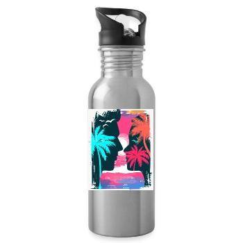 Neon Tropics Silhouette Romance - Trinkflasche mit integriertem Trinkhalm - Lightsilver - Rechts