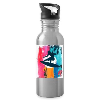Surf-Silhouette im tropischen Sonnenuntergang - Trinkflasche mit integriertem Trinkhalm - Lightsilver - Rechts