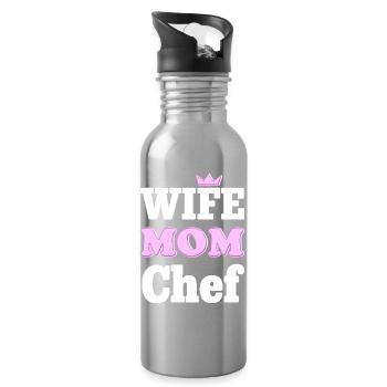Wife Mom Chef - Design statement pour les mamans - Gourde avec paille intégrée - argent clair - Droite