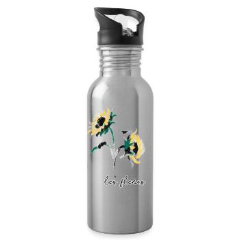 Sunflower Brushstroke Les Fleurs - Water bottle with straw - silver - Right