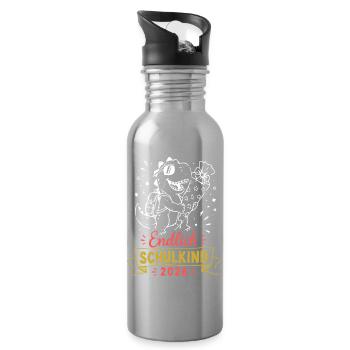 Endlich Schulkind 2026 Dino - Trinkflasche mit integriertem Trinkhalm - Lightsilver - Rechts
