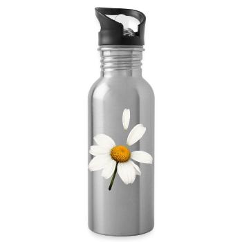 Margerite mit fliegenden Blütenblättern Design - Trinkflasche mit integriertem Trinkhalm - Lightsilver - Rechts