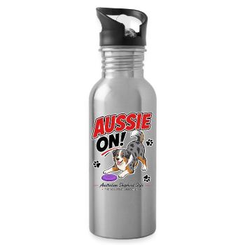 Aussie On! Australian Shepherd - Water bottle with straw - silver - Right