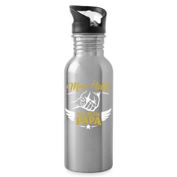 Mein Held Der Beste Papa - Trinkflasche mit integriertem Trinkhalm - Lightsilver - Rechts