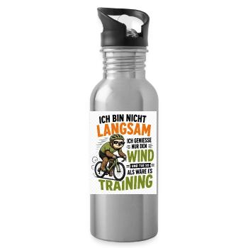 Faultier auf Fahrrad - Trinkflasche mit integriertem Trinkhalm - Lightsilver - Rechts