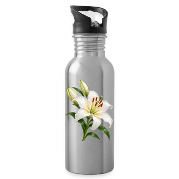 Weiße Lilienblüte mit Tau - Trinkflasche mit integriertem Trinkhalm - Lightsilver - Rechts