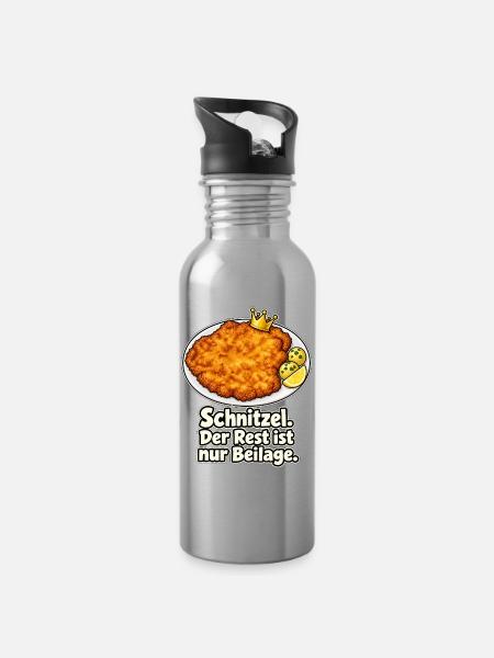 Schnitzel regiert - Trinkflasche mit integriertem Trinkhalm - Lightsilver