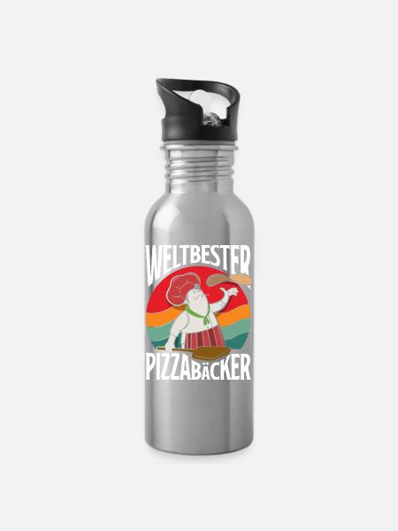 Weltbester Pizzabäcker Spruch - Trinkflasche mit integriertem Trinkhalm - Lightsilver