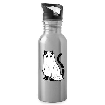 Halloween Katze Gespenst - SW - Trinkflasche mit integriertem Trinkhalm - Lightsilver - Rechts