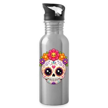 Halloween Sugar Skull Sugarskull kawaii - Trinkflasche mit integriertem Trinkhalm - Lightsilver - Rechts