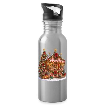 Weihnachtsmarkt-Chalet - Trinkflasche mit integriertem Trinkhalm - Lightsilver - Rechts