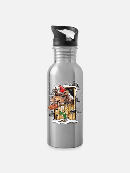 Bjarki & Dot im Schnee - Trinkflasche mit integriertem Trinkhalm - Lightsilver