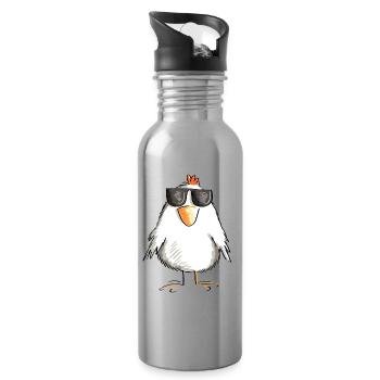 Huhn mit cooler Sonnenbrille - Hahn - Gockel - Trinkflasche mit integriertem Trinkhalm - Lightsilver - Rechts