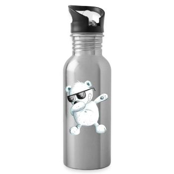 Dabbender Polar Bear I Dab Dance Animals I Dabbing Bear - Water bottle with straw - silver - Right