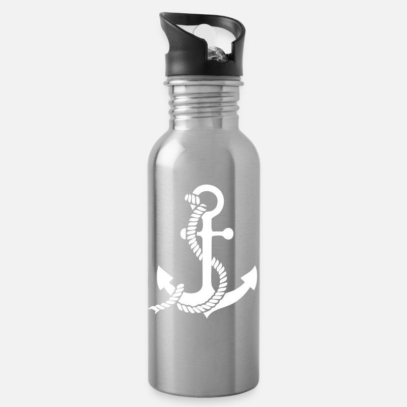 Anker mit Knoten - Trinkflasche mit integriertem Trinkhalm - Lightsilver