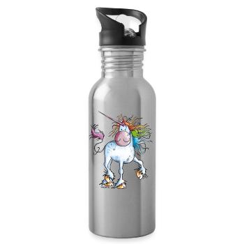 Regenbogen Einhorn - Trinkflasche mit integriertem Trinkhalm - Lightsilver - Rechts