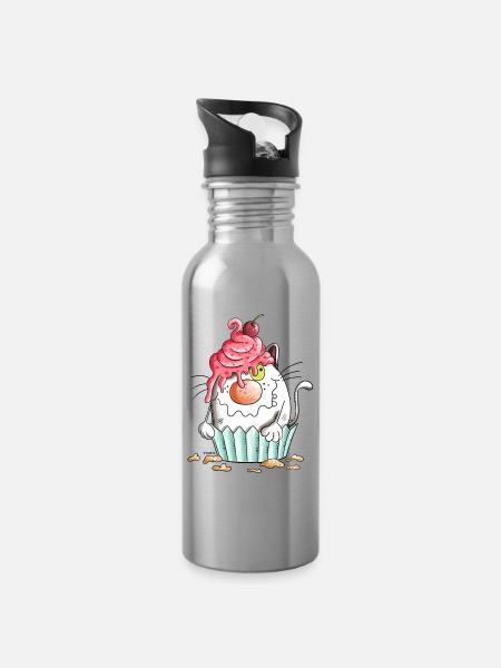 Chat et Muffin - Gourde avec paille intégrée - argent clair