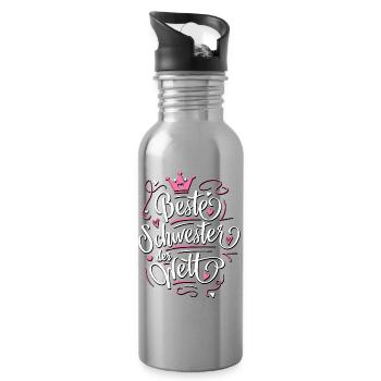 Beste Schwester der Welt - Sister - Geschenkidee - Trinkflasche mit integriertem Trinkhalm - Lightsilver - Rechts